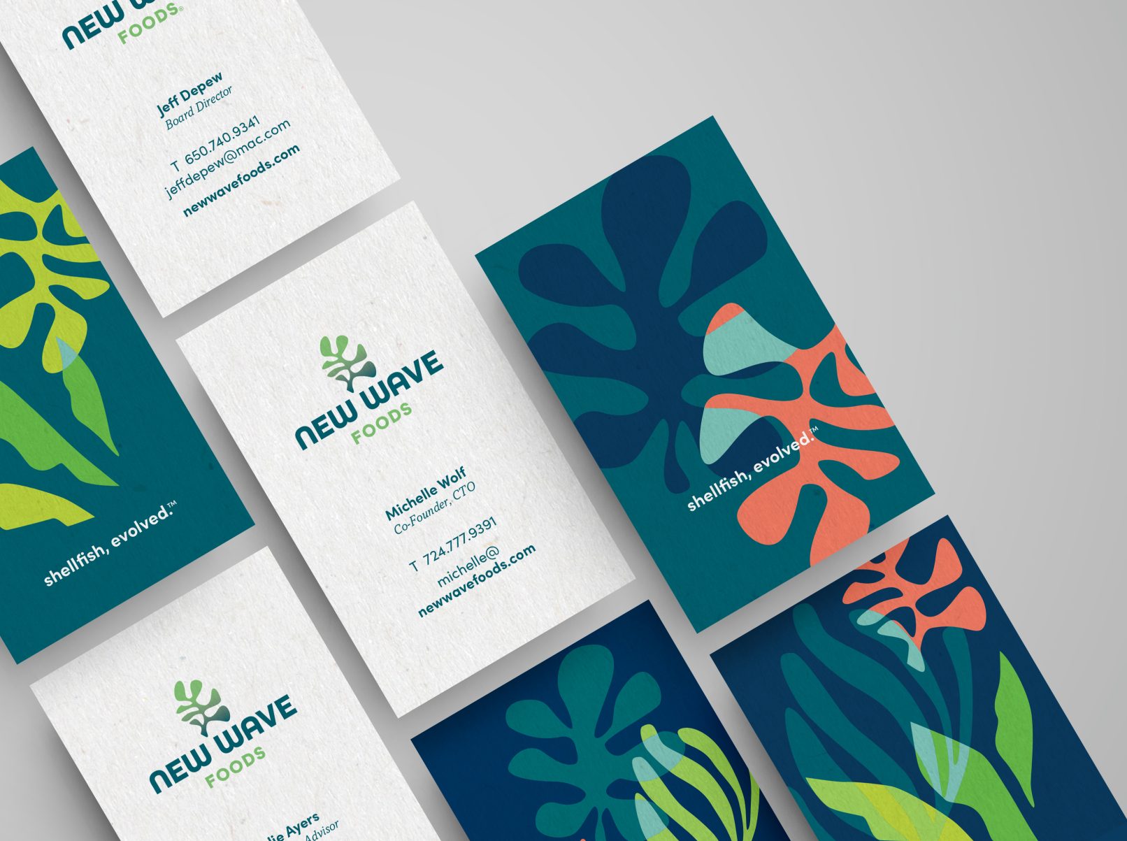 NewWave Foods Business Card design with algae pattern on the back
